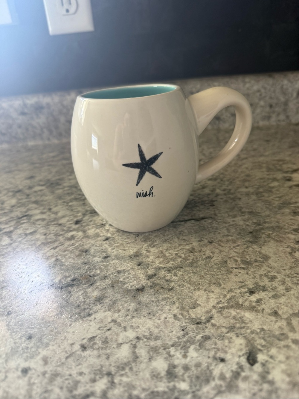 Magenta White Ceramic Mug with Blue Interior and Navy Starfish